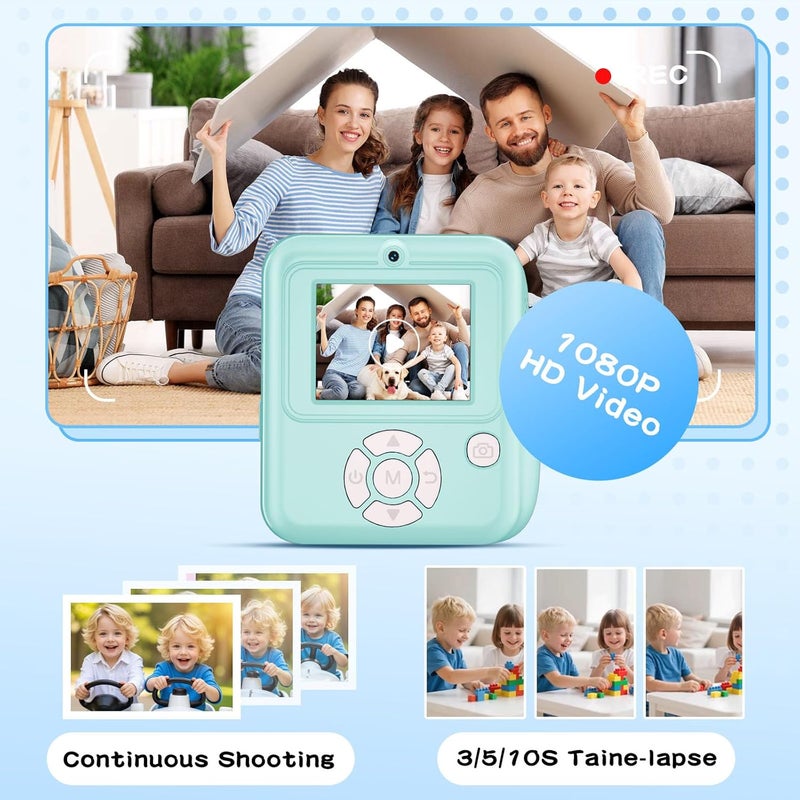 MINIBEAR Kids Camera Instant Print Color Photos, Dual-Lens Instant Print Camera for Kids, Toddler Portable Travel Digital Camera Toy for 6 7 8 Year Old Boys Girls Christmas Birthday Gifts 64GB Card - Image 4